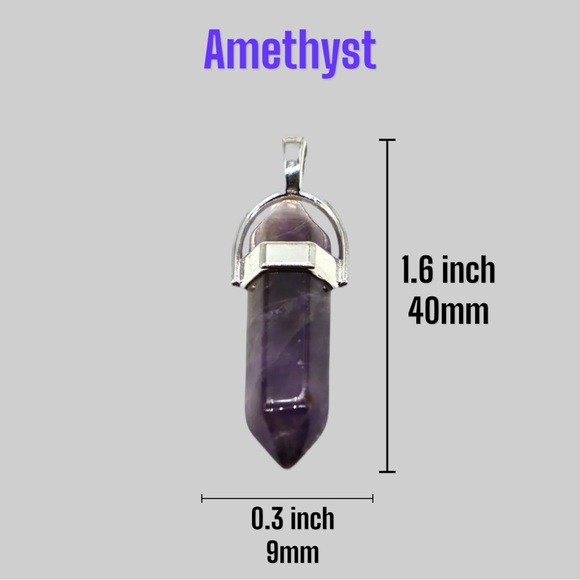 New Natural Amethyst Stone Purple Hexagonal Healing Reiki Point Pendant Necklace - Picture 4 of 4